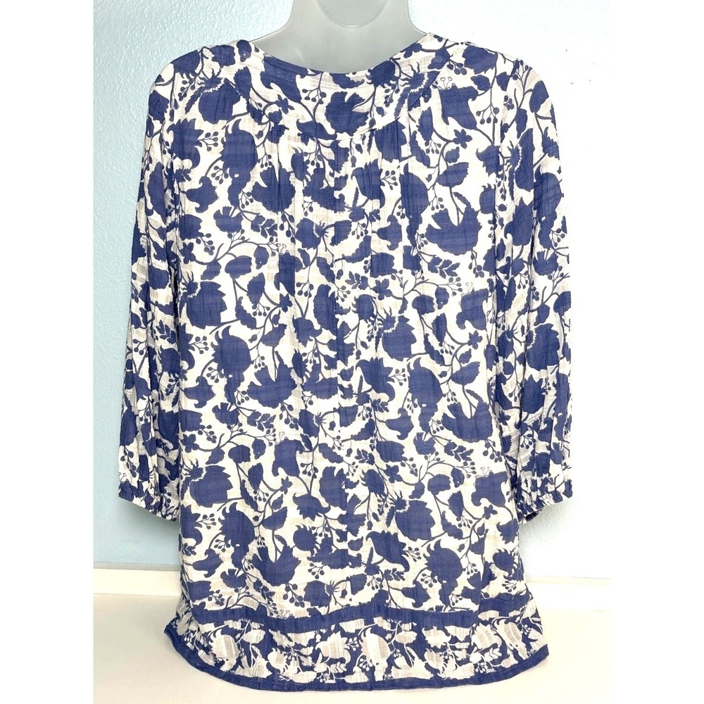 Studio Park Size XST blu Floral Print Blouse 3/4 Sleeve Lined Xsmall Tall Pocket - Picture 3 of 10